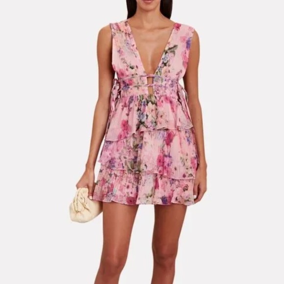 Rococo Sand x Free People Accordian Pleated Tiered Floral Side-Tie Chiffon New - Picture 14 of 14